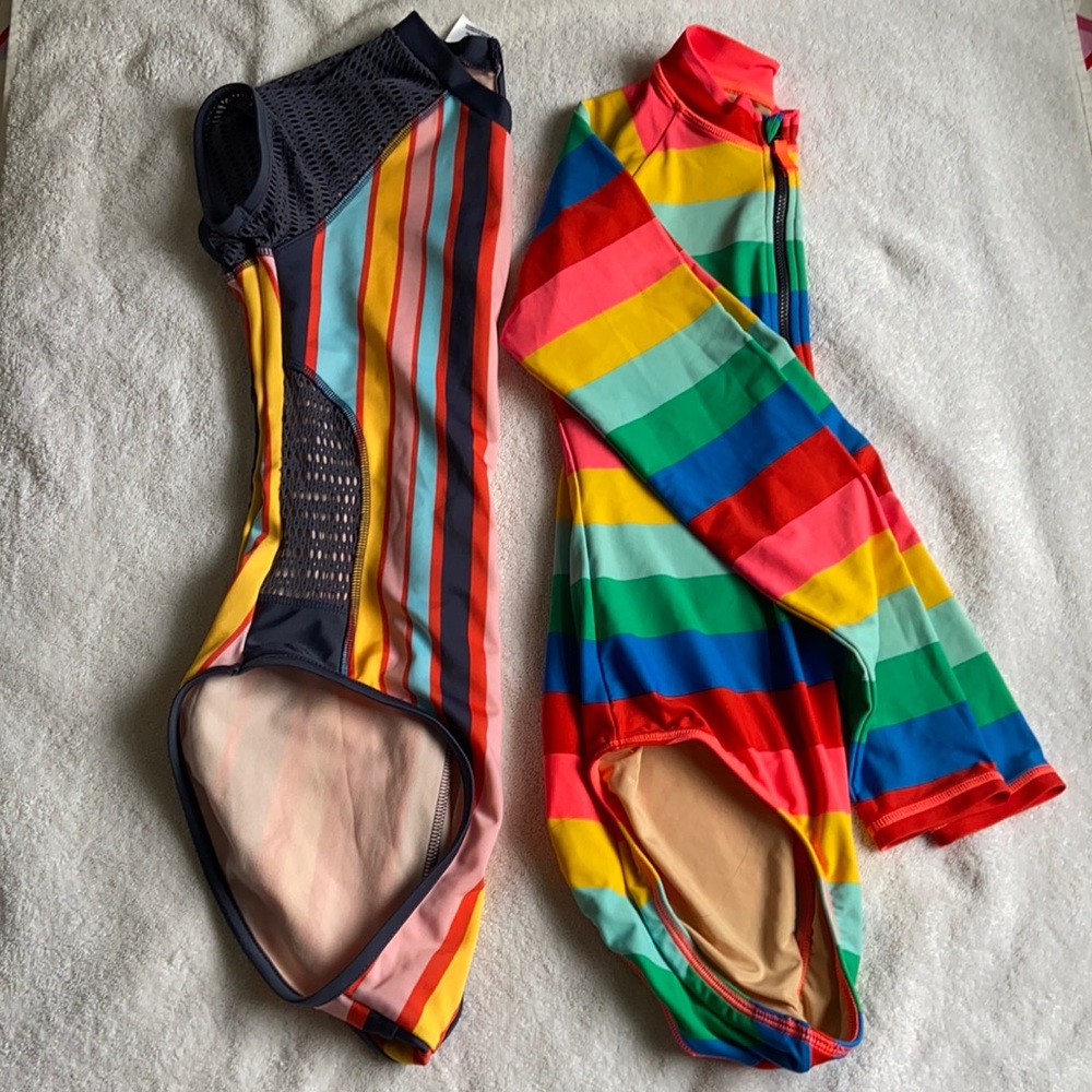 crewcut girls rainbow stripes rash guard swimsuit